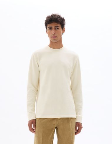 T-shirt boxy reliéfé manches longues - écru