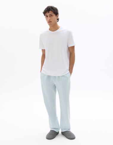 Pyjama t-shirt et pantalon rayé 100% coton - bleu clair