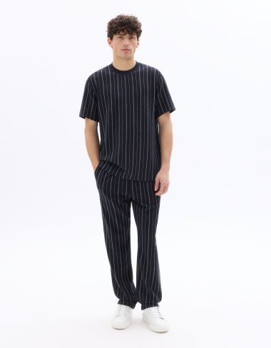 Pantalon straight rayé - marine