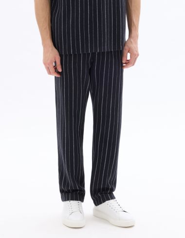 Pantalon straight rayé - marine