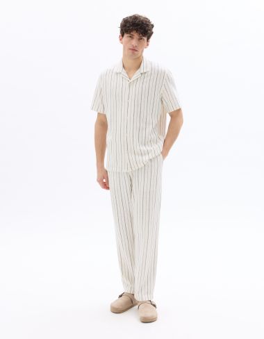 Pantalon straight rayé - écru