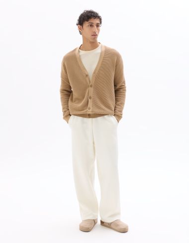 Cardigan côtelé horizontal 100% coton - beige