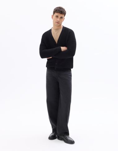Cardigan côtelé horizontal 100% coton - noir