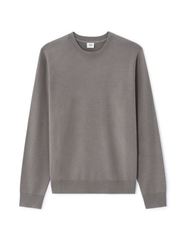 Pull col rond uni en maille fine - gris