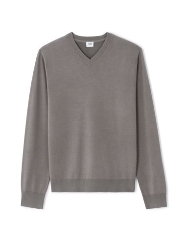 Pull Col V unie en maille fine - noir