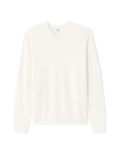 Pull col V unie en maille fine - blanc