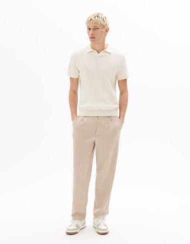 Polo regular en maille reliéfé - écru