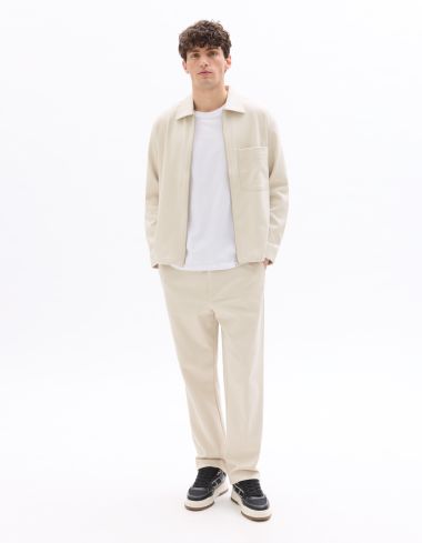 Pantalon straight en twill de coton stretch - beige