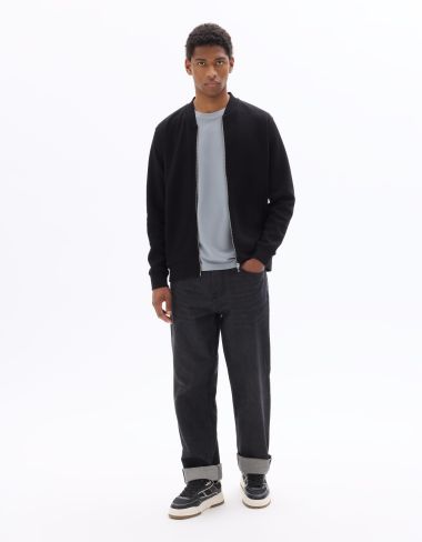 Sweat zippé col bomber regular - noir