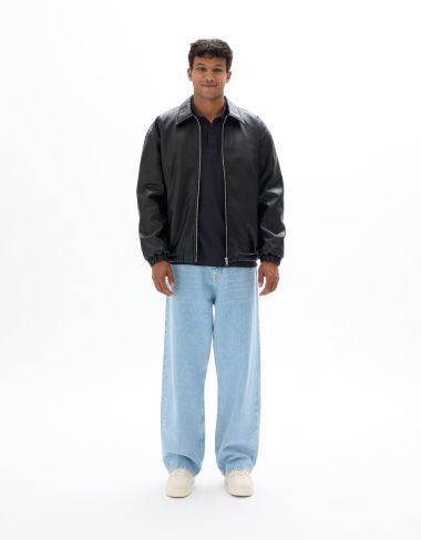 Blouson en faux-daim col chemise - noir