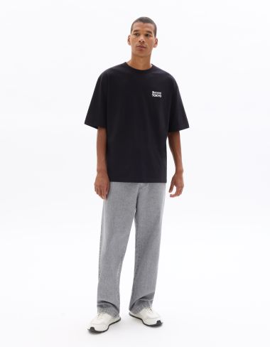 T-shirt oversize col rond 100% coton imprimé japonais - noir