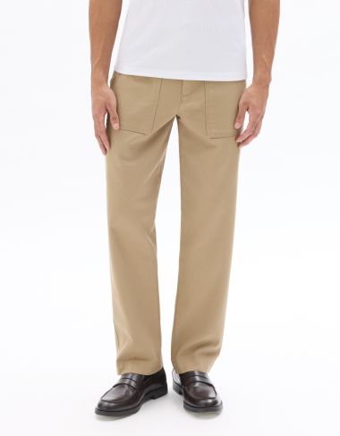 Pantalon straight 100% coton poche plaqué - beige