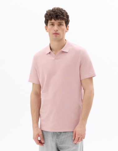 Polo piqué regular col requin - rose clair