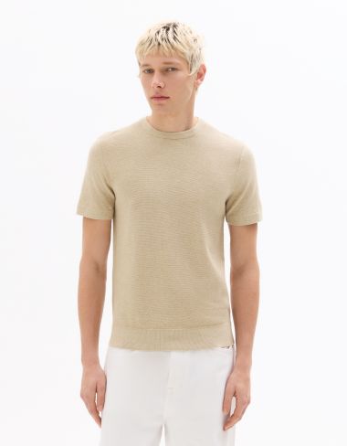 T-shirt regular col rond en maille - beige