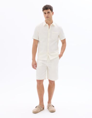 Bermuda regular en nid d'abeille 100% coton - écru