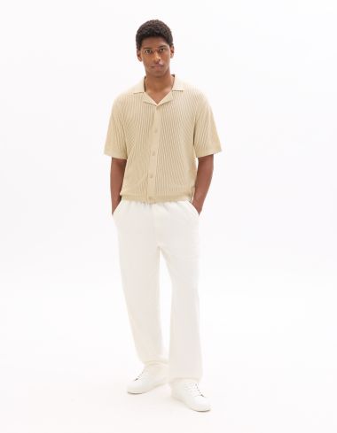 Polo boutonné 100% coton ajouré - beige