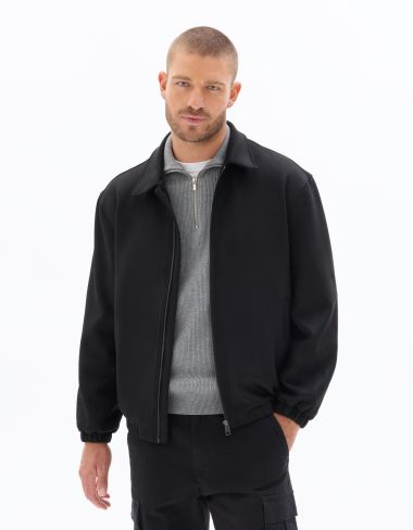 Veste effet daim col bomber - noir