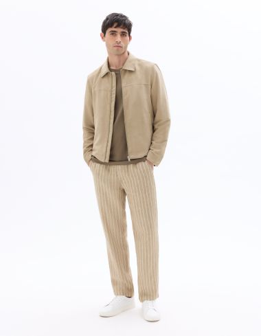 Pantalon rayé 100% lin - marron
