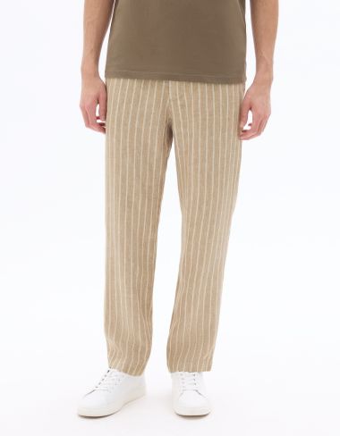 Pantalon rayé 100% lin - marron