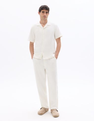 Pantalon relax 100% coton jacquard - blanc
