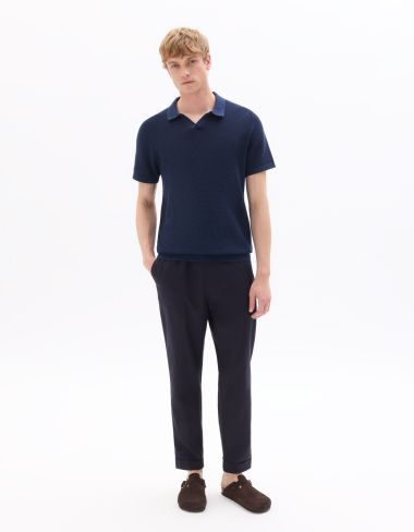 Polo regular 100% coton effet gaufré - bleu marine