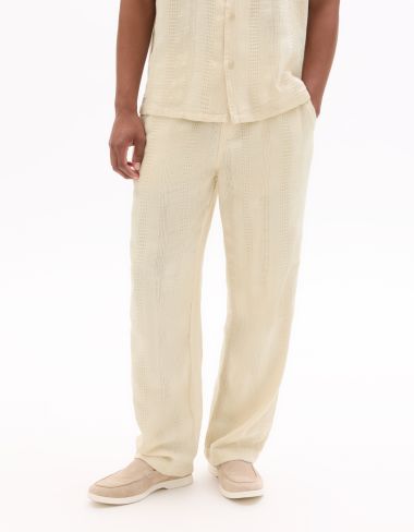 Pantalon relax en jacquard - beige