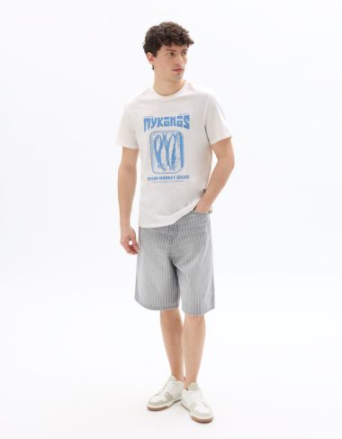 T-shirt regular col rond 100% coton imprimé Mykonos - beige