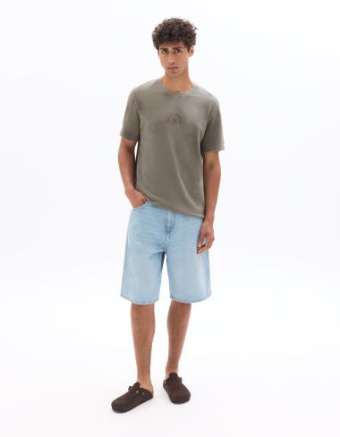 T-shirt boxy col rond imprimé Rio de Janero - marron