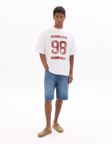 T-shirt oversize col rond 100% coton imprimé 98 - blanc