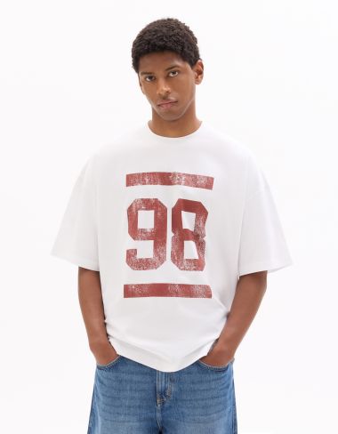 T-shirt oversize col rond 100% coton imprimé 98 - blanc