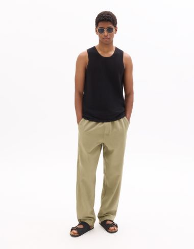 Pantalon relax 100% coton - kaki