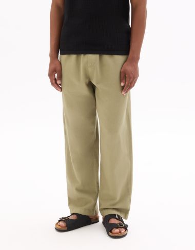 Pantalon relax 100% coton - kaki