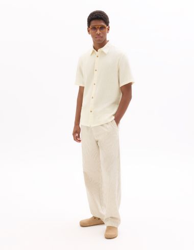 Pantalon loose 100% coton - beige rayé