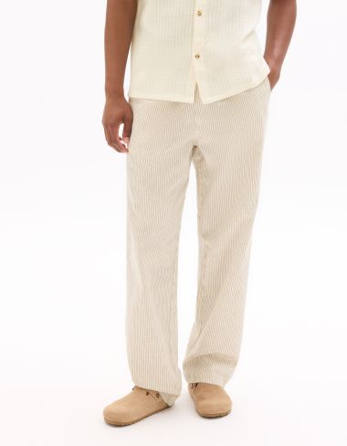 Pantalon loose 100% coton - beige rayé