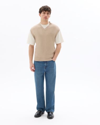 Pull côtelé sans manches relax - beige