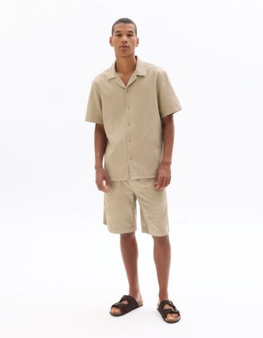 Bermuda en coton lin texturé - taupe