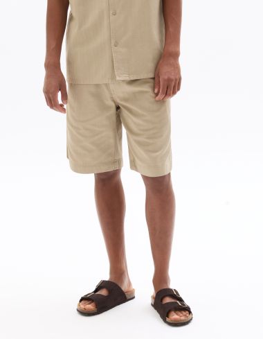 Bermuda en coton lin texturé - taupe
