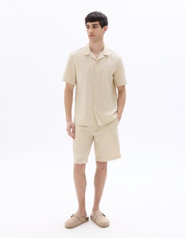 Bermuda en coton lin texturé - écru