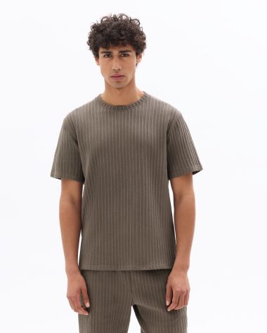 T-shirt boxy col rond côtelé 100% coton - gris