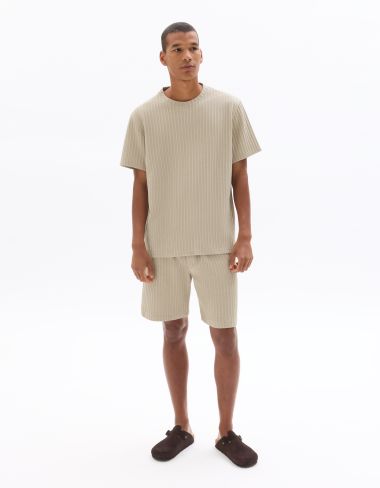 T-shirt boxy col rond côtelé 100% coton - beige