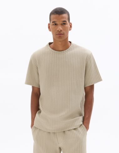 T-shirt boxy col rond côtelé 100% coton - beige