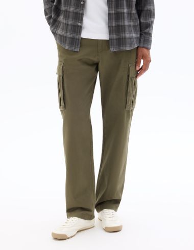 Pantalon cargo straight coton stretch - kaki