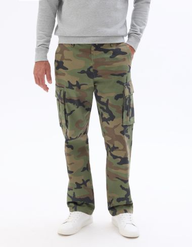 Pantalon cargo straight coton stretch - camouflage
