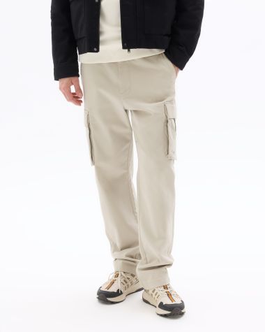 Pantalon cargo straight coton stretch - beige