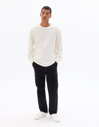 Pantalon cargo straight coton stretch - noir