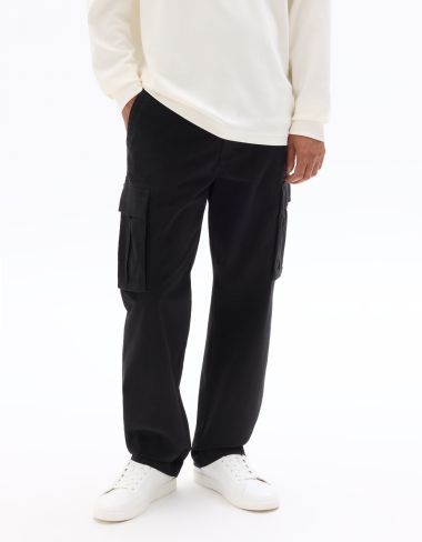 Pantalon cargo straight coton stretch - noir