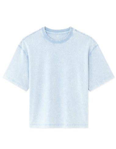 T-shirt boxy col rond 100% coton Tye and Dye - bleu clair