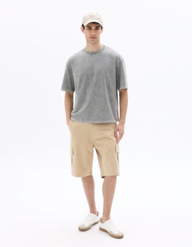 T-shirt boxy col rond 100% coton Tye and Dye - gris clair
