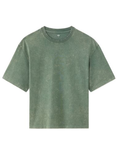 T-shirt boxy col rond 100% coton Tye and Dye - vert