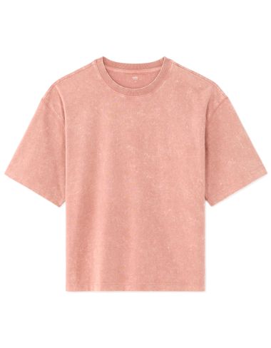 T-shirt boxy col rond 100% coton Tye and Dye - vieux rose